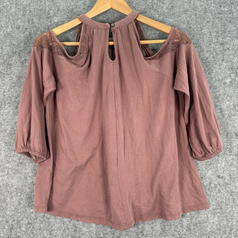 Mudd Shirt Womens Large Cold Shoulder Mauve Blouse Y2K Long Sleeve Flowy Relaxed - Picture 3 of 14